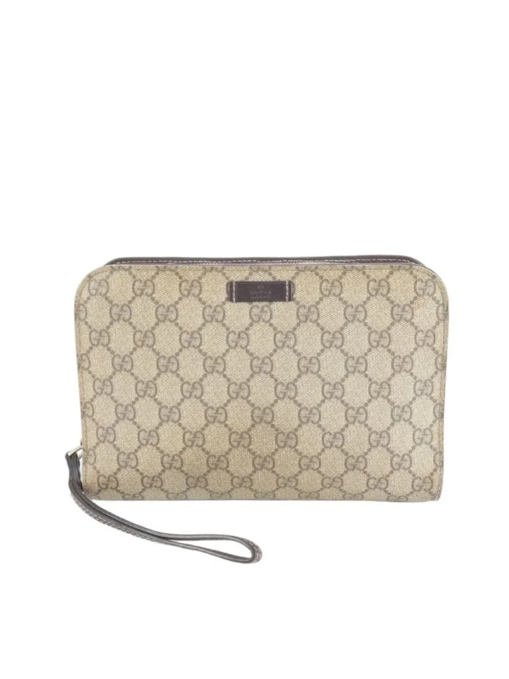 Gucci GG Supreme Leather Clutch Pouch Brown
